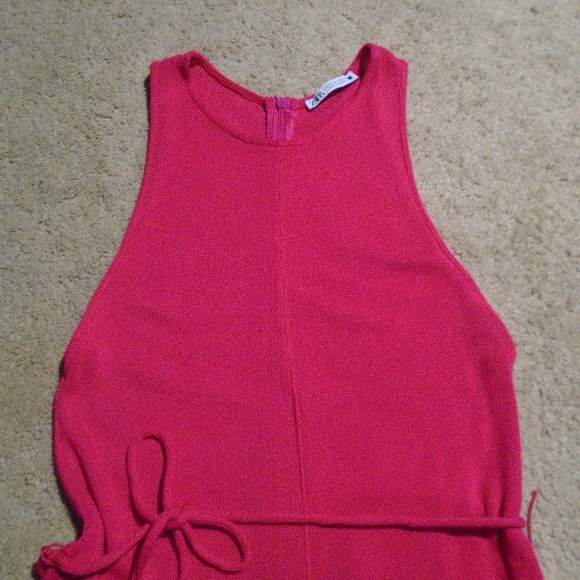 ZARA High Neck Sleeveless Ribbed Fuchsia Jumpsuit - Picture 3 of 9